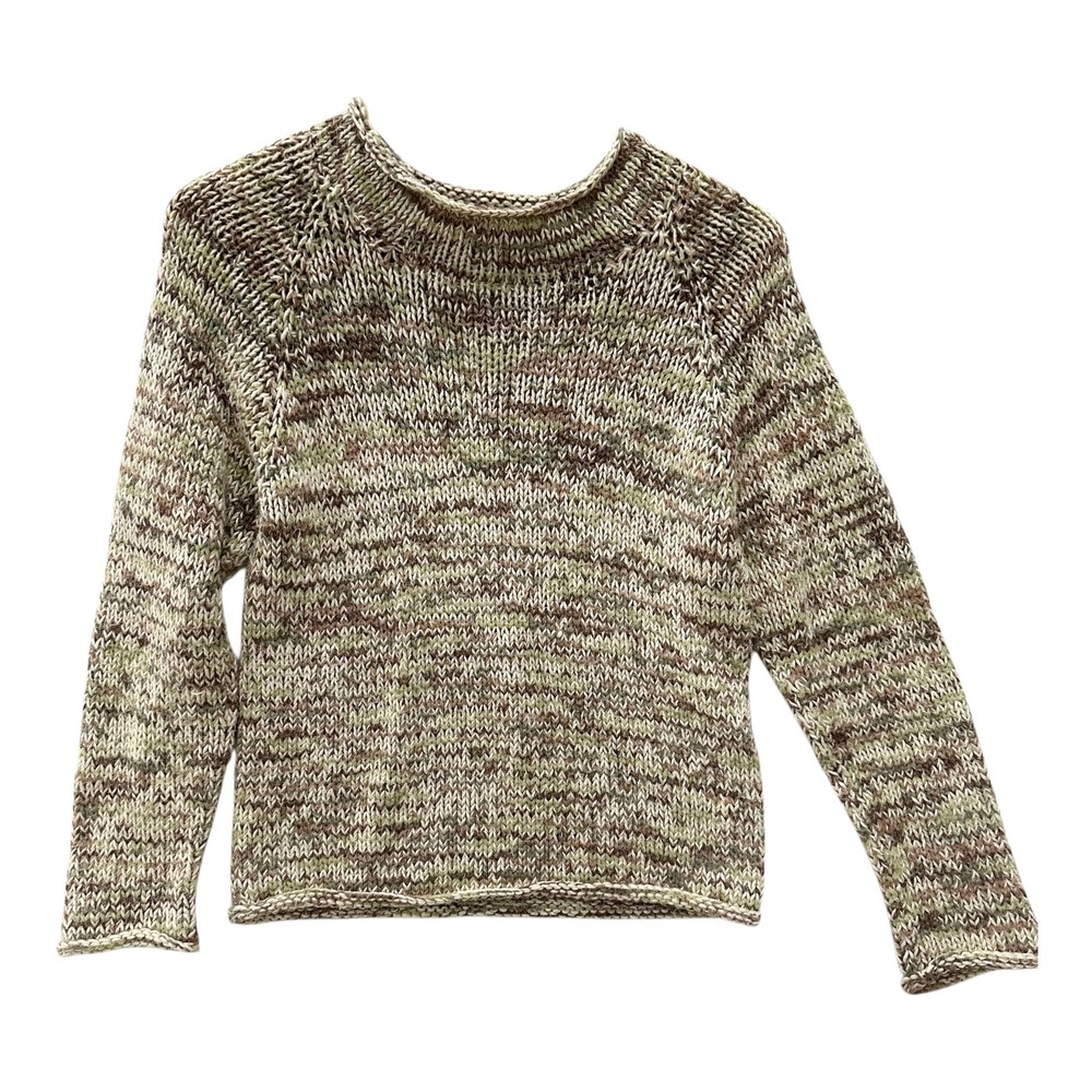 HandKnit Women's S Sweater Green Brown Mauve Variegated Chunky Raglan Pullover